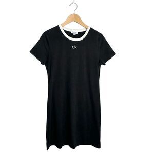Calvin Klein Shirt Dress Size Medium Black Short Sleeve‎ Cotton Blend